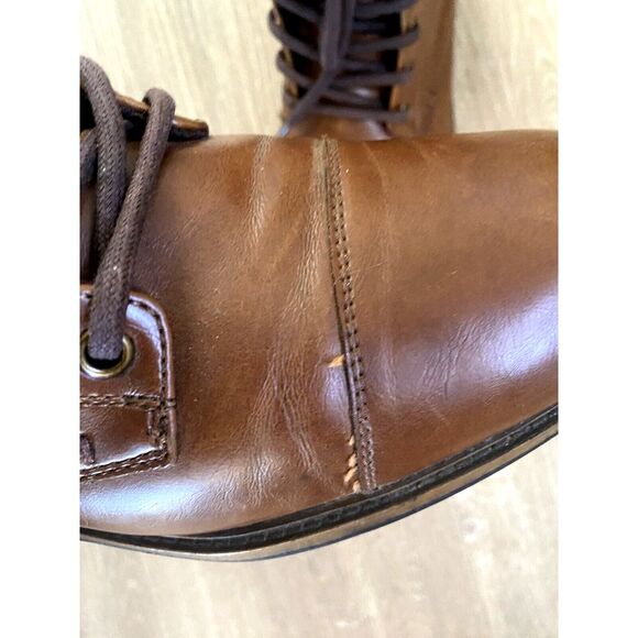 J. Ferrar Davidson Boots Mens 7.5 Brown Faux Leather High Lace Up Cap Toe Shoes - Picture 5 of 9